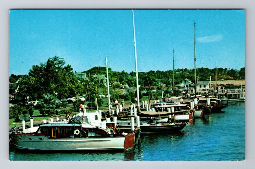 Hyannis Harbor, MA-Massachusetts, Pleasure Boats Docked, Pier Vintage Postcard