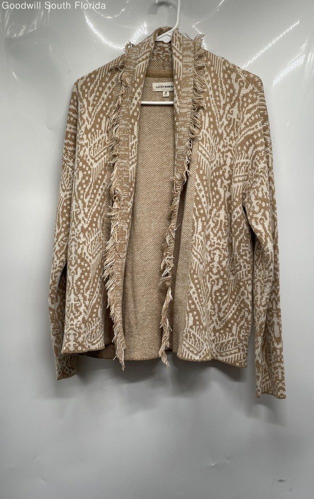 Lucky Brand Womens Light Brown Knitted Open Front Cardigan Sweater Size XS