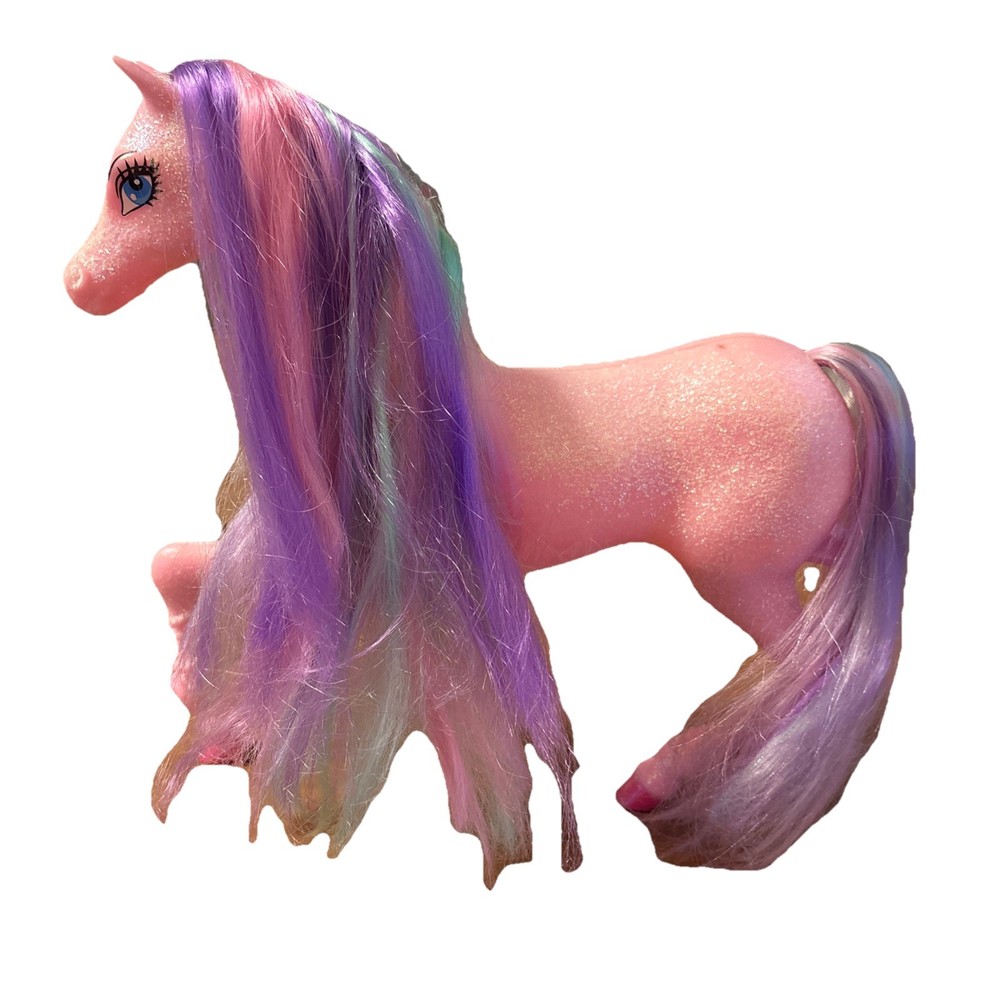 Unbranded Pink Glitter Horse For Fashion Doll Pastel Rainbow Mane And Tail