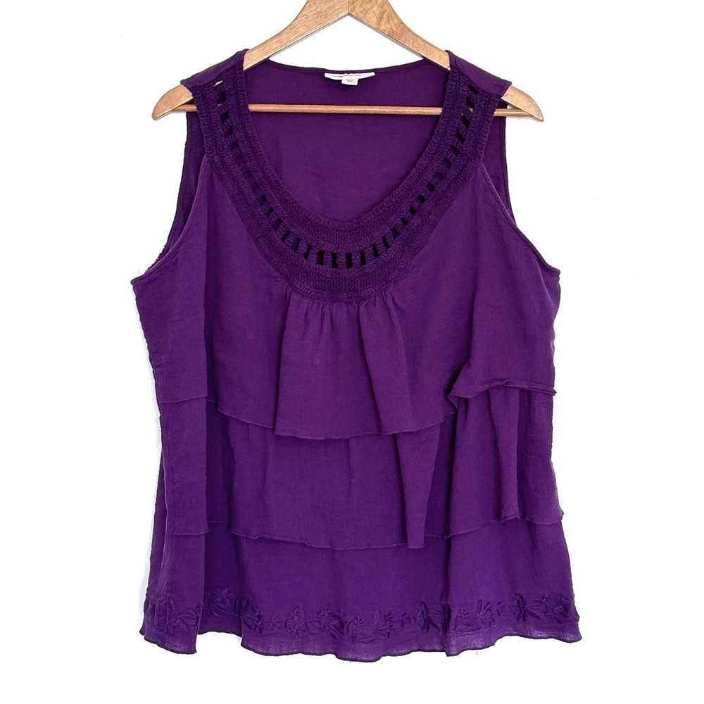 Coldwater Creek Plus Shirt Women’s 3X Purple Cotton Ruffle Sleeveless Top