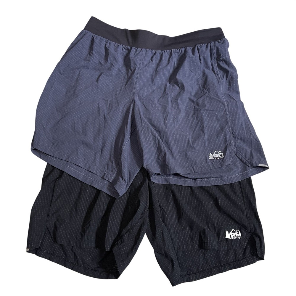 2 REI Co-op Swiftland Shorts Men M Black Blue Ripstop Running Athletic Gorpcore