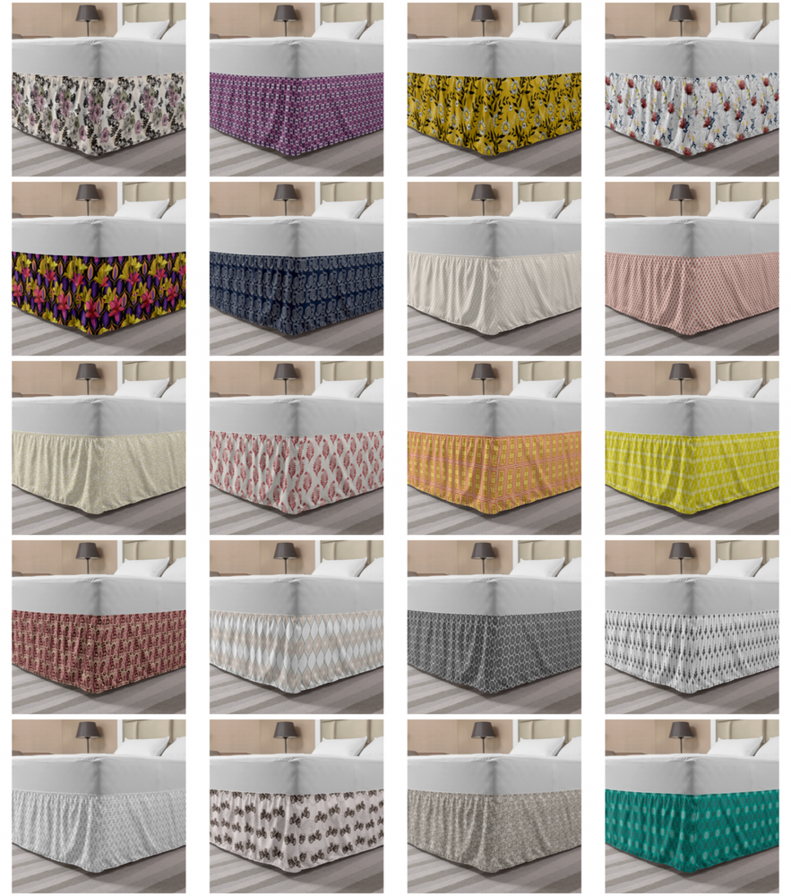 Ambesonne Vintage Bedskirt Elastic Wrap Around Skirt Gathered Design