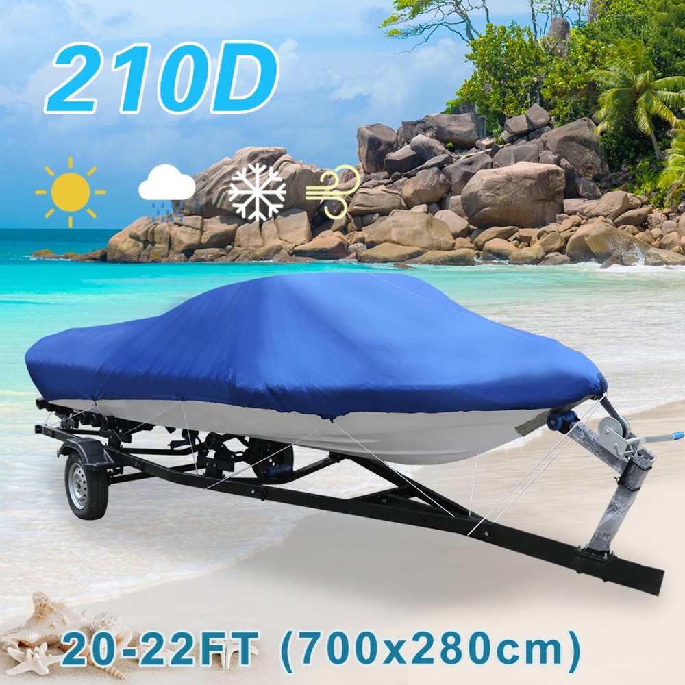 Blue Waterproof Fishing Ski Bass Speedboat V-shape Boat Cover 700 x 280cm