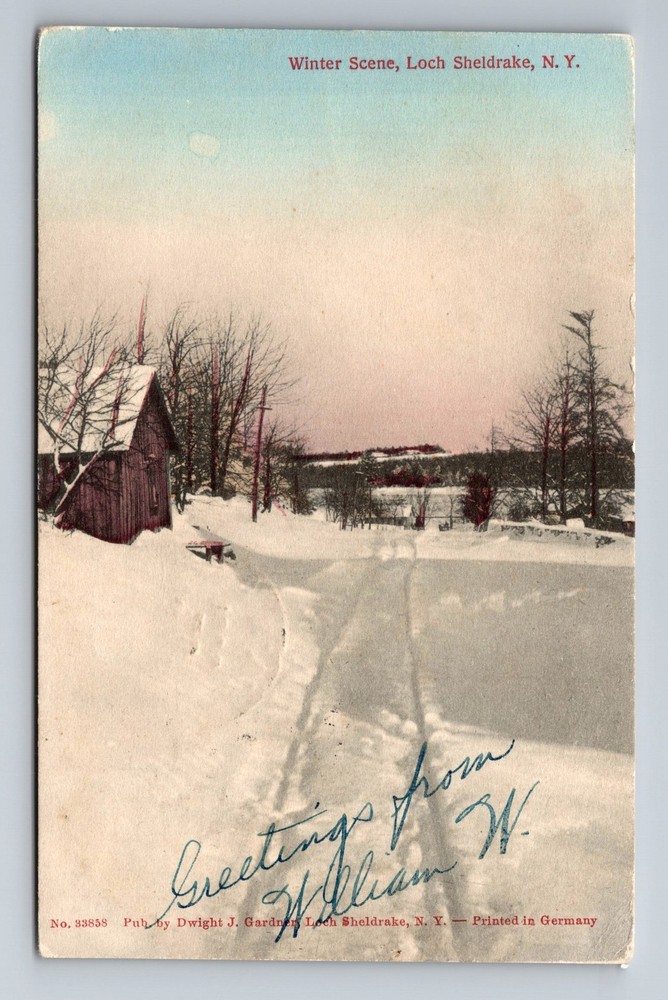 Loch Sheldrake NY-New York, Winter Scene, Antique, Vintage c1909 Postcard