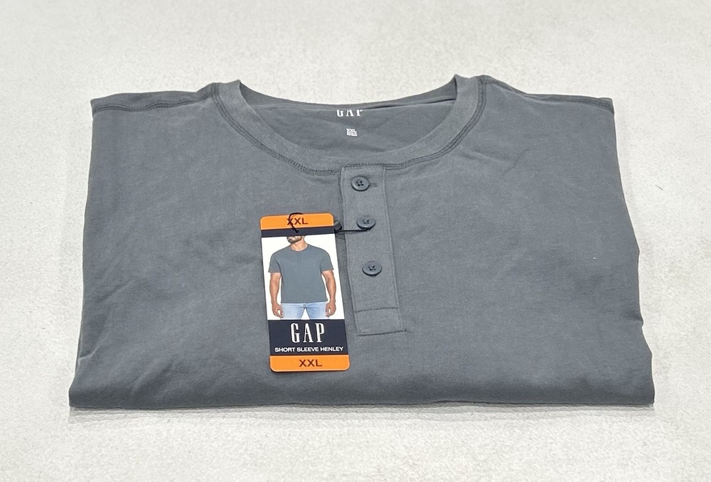 GAP Men’s Short Sleeve Henley Tee, Blue (Gray), Size XXL
