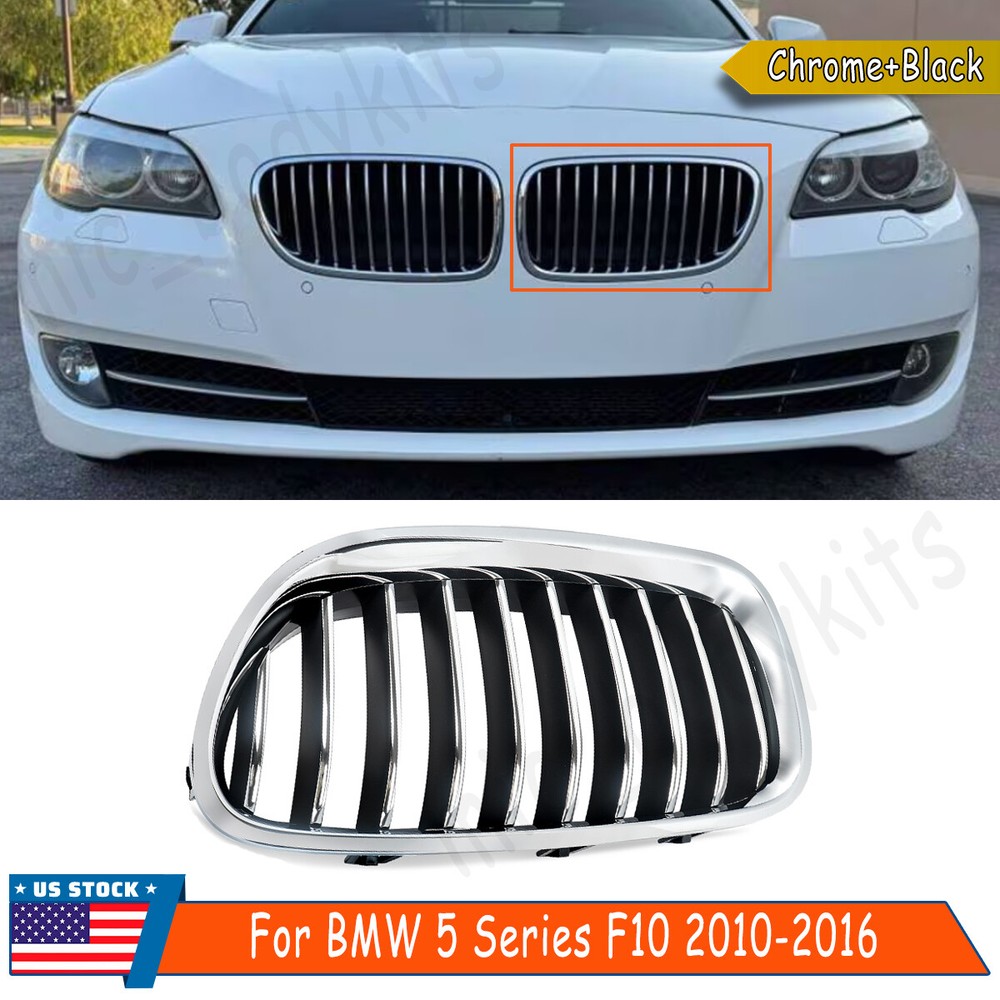 Single Slat Left Front Bumper Grille Chrome Black For 2010-2016 BMW 5 Series F10