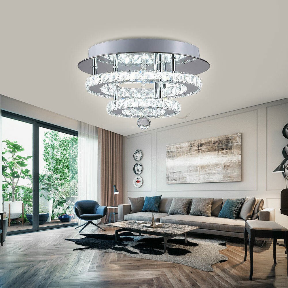 Modern LED Crystal Chandelier Flush Mount Ceiling Light Fixture  