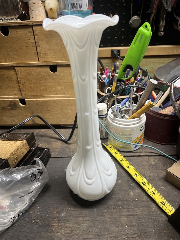 Vintage Westmoreland Milk Glass Drapery Vase 12” Tall MCM
