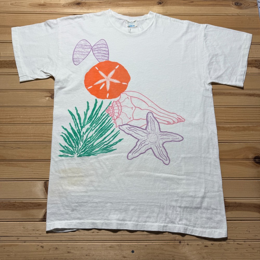 Vintage 80s Seashell Starfish Sand Dollar Graphic T-Shirt USA Made - One Size