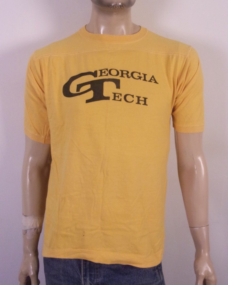 vintage 70s single stitch Georgia Tech Jersey T-Shirt NCAA Yellow Jackets XL