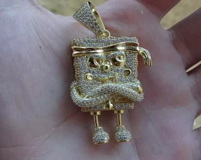 3.10Ct Round Cut Real Moissanite Men's Cartoon Pendant 14K Yellow Gold Plated