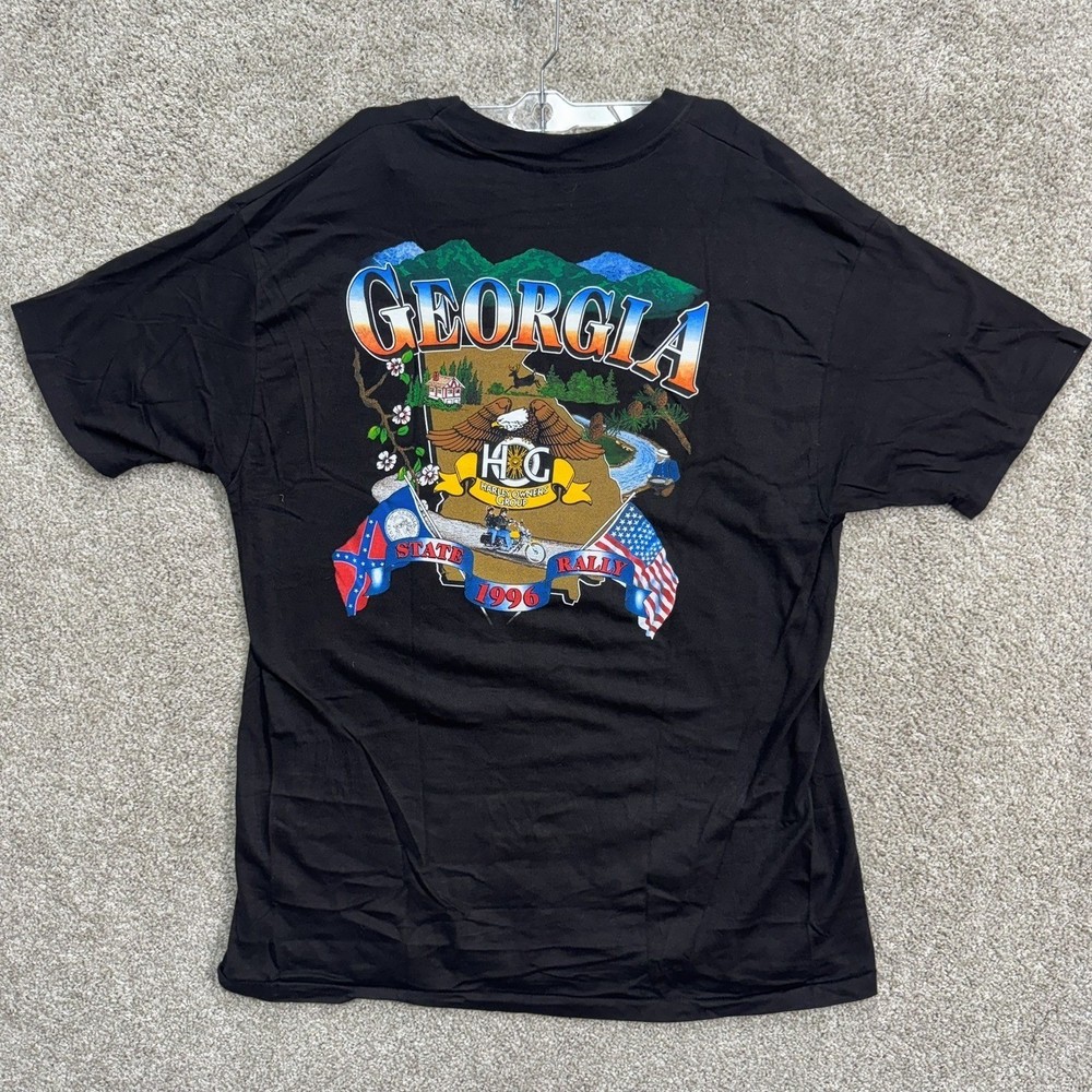 Harley-Davidson T-Shirt Men XL Black 1996 Georgia State Rally HOG Vintage