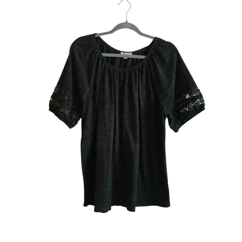Earthbound Trading Co Crochet Puff Sleeve Top Women’s XXL Gray Stretch Boho