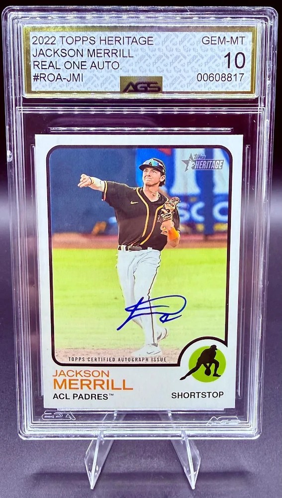 JACKSON MERRILL 2022 Topps Heritage Minor League #ROA-JMl Real One Auto AGS 10