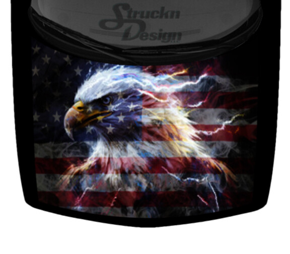 American Flag Bald Eagle Abstract Fierce Truck Car Hood Wrap Vinyl Decal Graphic-image