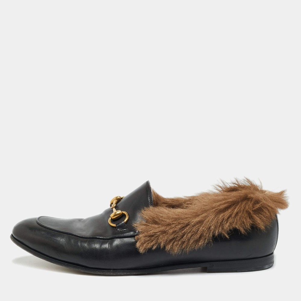 Gucci Princetown Size 42.5 Black Leather and Mink Fur Loafers