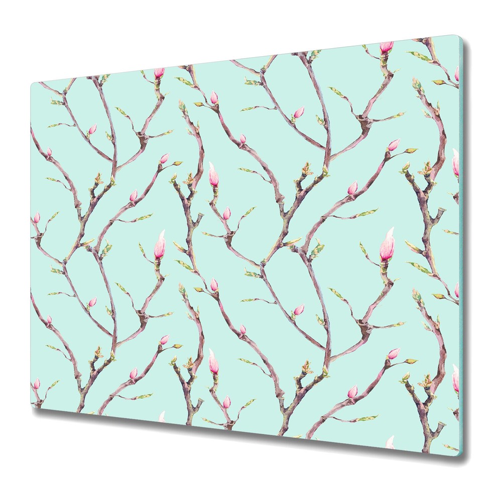 Glass Chopping Cutting Board Spring Branches woodland forest pastel vintage