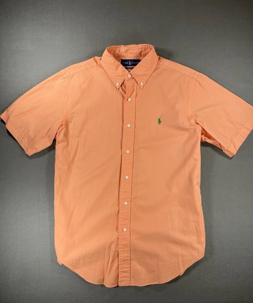 Polo Ralph Lauren Short Sleeve Button Orange Shirt Mens Medium Classic Fit