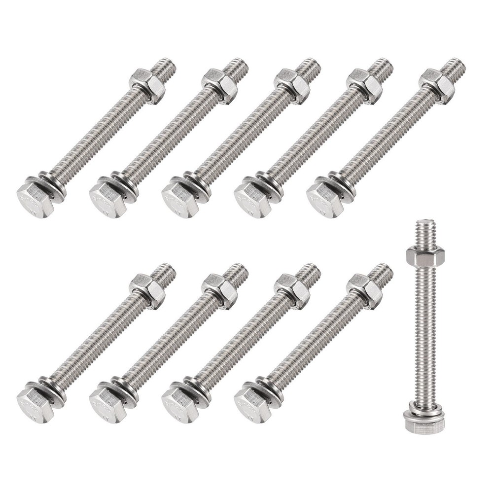 Hex Head Screws Bolts, Nuts, Flat & Lock Washers Kits (M6x60mm) 10Sets