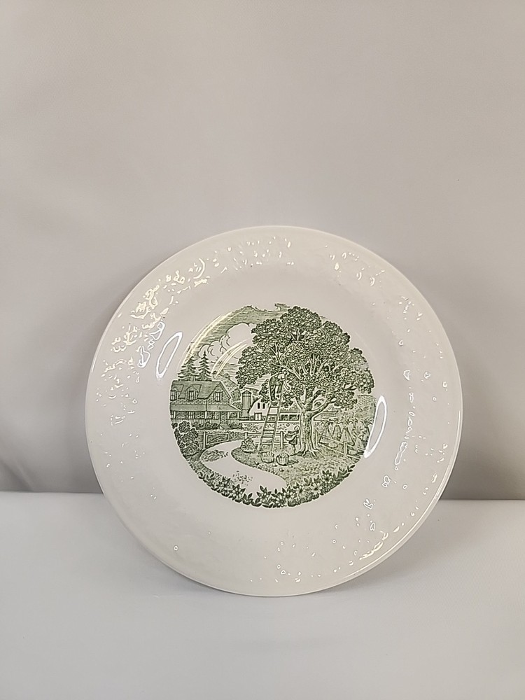 Vintage Homer Laughlin Pastoral Vintage Plates 6” Green Farm Scene M57N6 USA