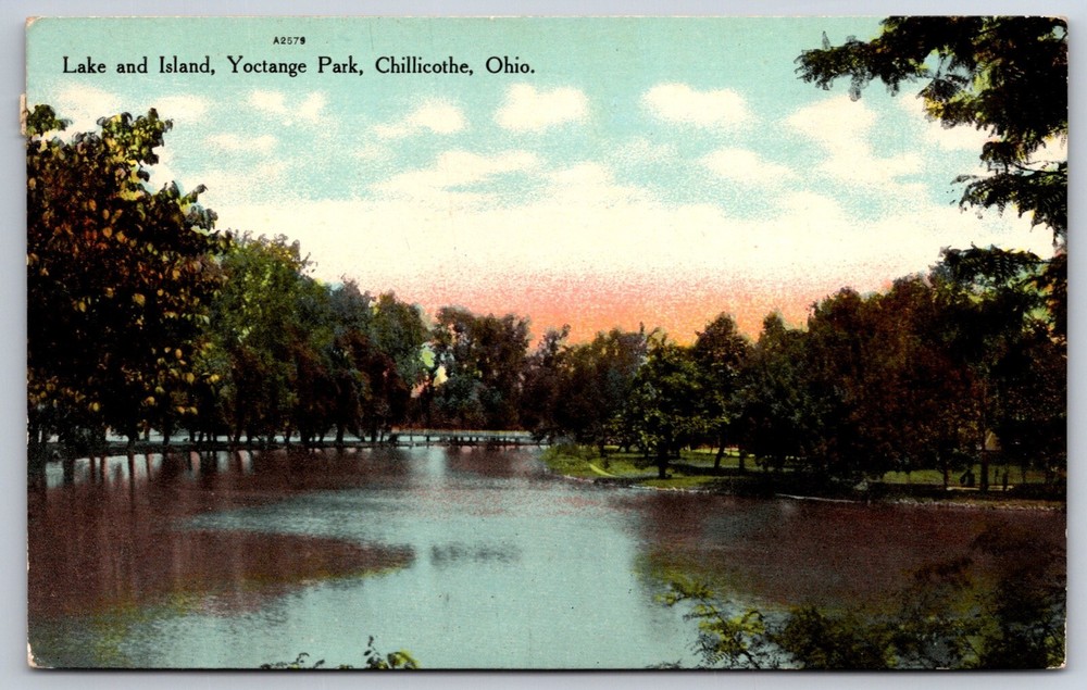 Chillicothe Ohio~Lake & Island Yoctange Park~Vintage Postcard