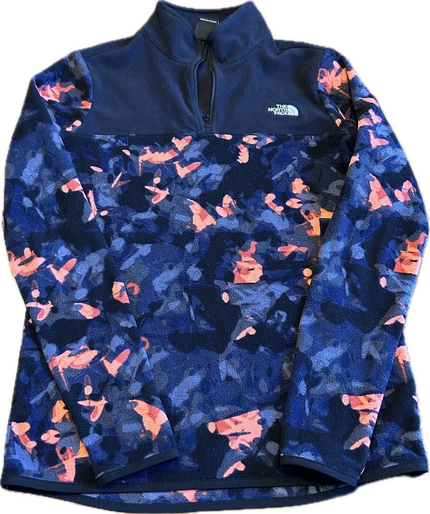 The North Face Womens Sweatshirt Fleece Pattern Orange S Pullover Quarter Zip