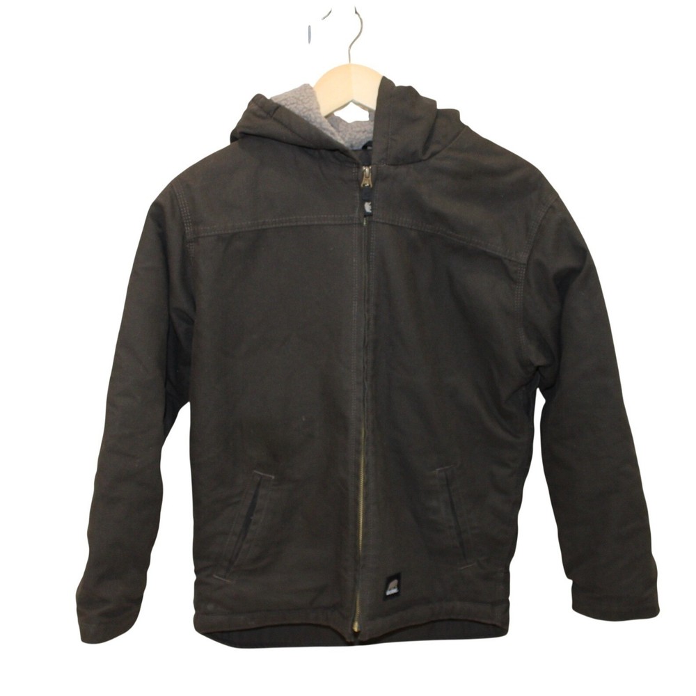 Berne Workwear Jacket Mens Large Brown Sherpa Lined Duck Canvas Hooded Excellent