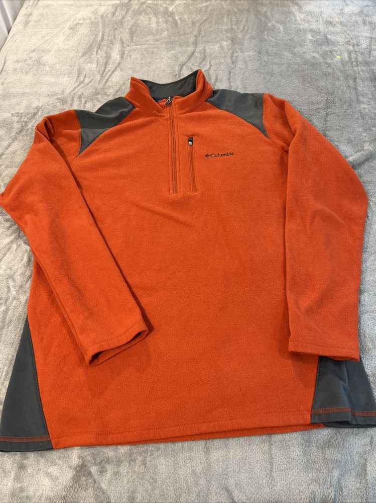 Columbia Sweater Men’s Size Large Fleece Outdoors Quarter Zip Casual Orange Gray