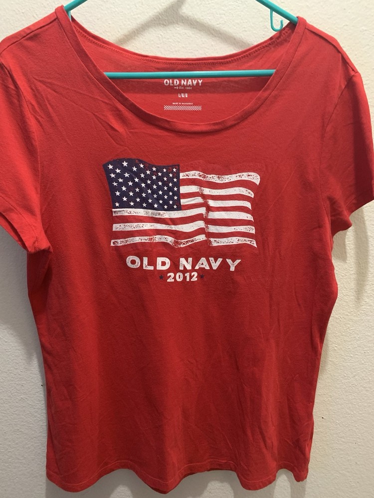 Old Navy Red American Flag Women's T-shirt Size L - Short Sleeve