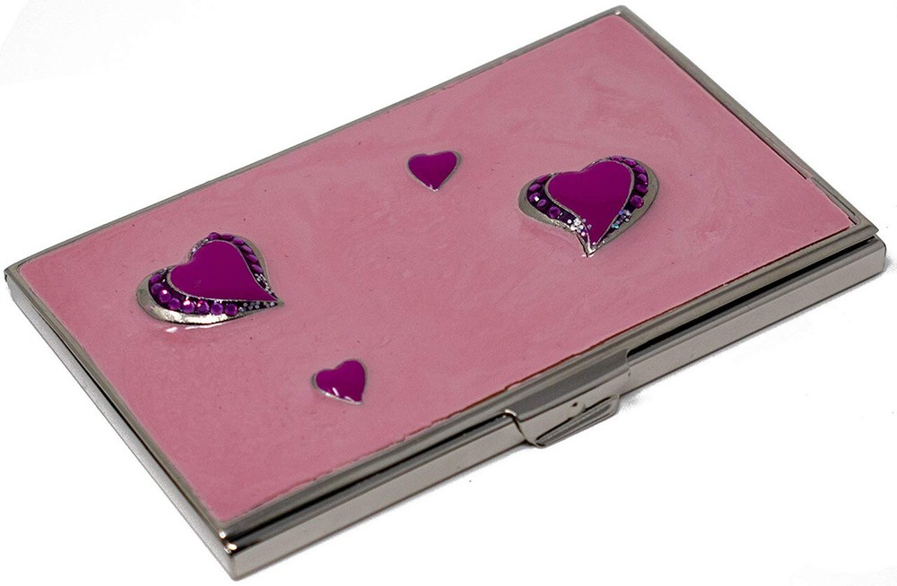 Slim Enameled Heart Design Business Card Case