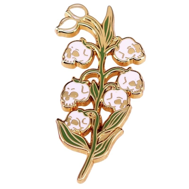 Skull Lily Of The Valley Enamel Pin Flower Badge Brooch For Backpacks black