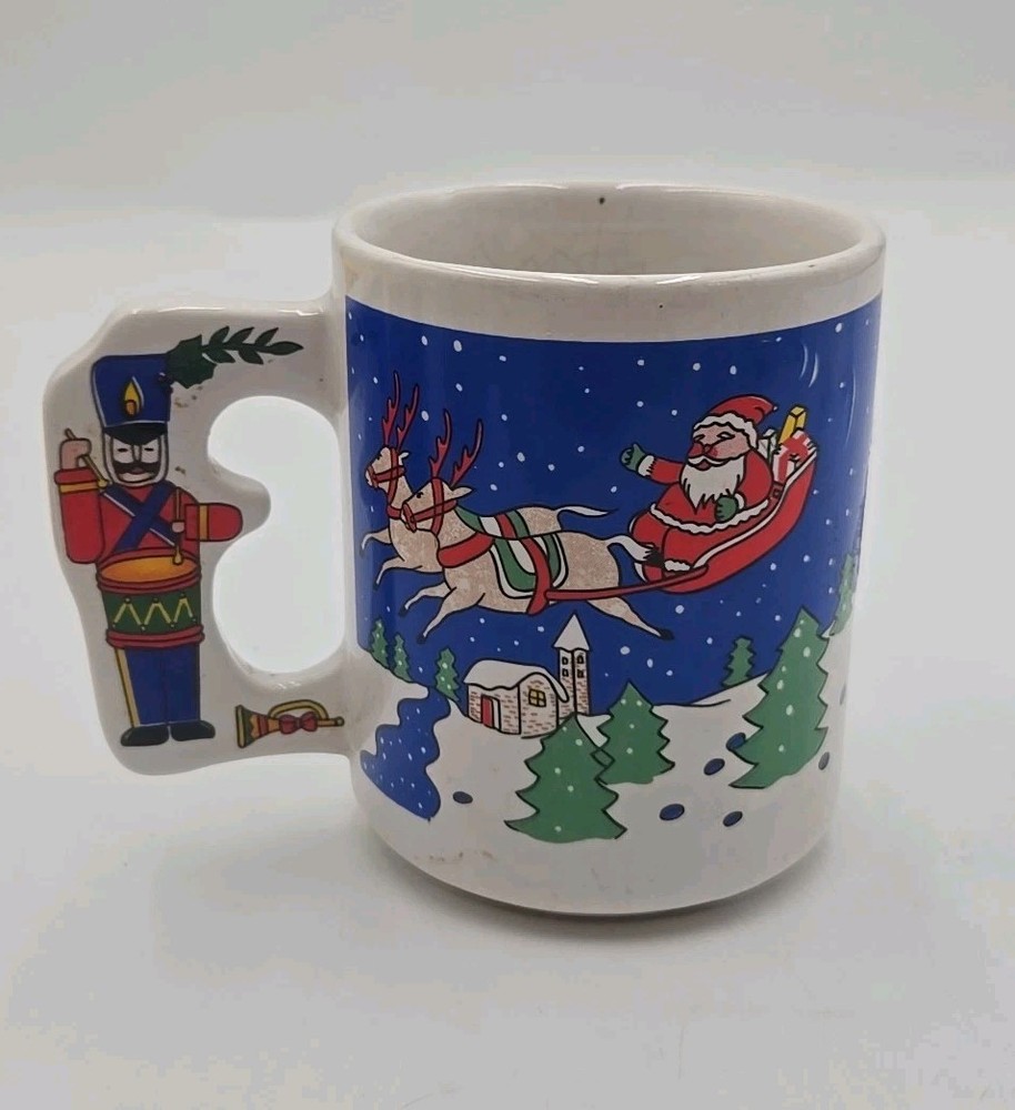 Christmas Santa Clause Sleigh Nutcracker Handle Reindeer Ceramic Coffee Cup/Mug