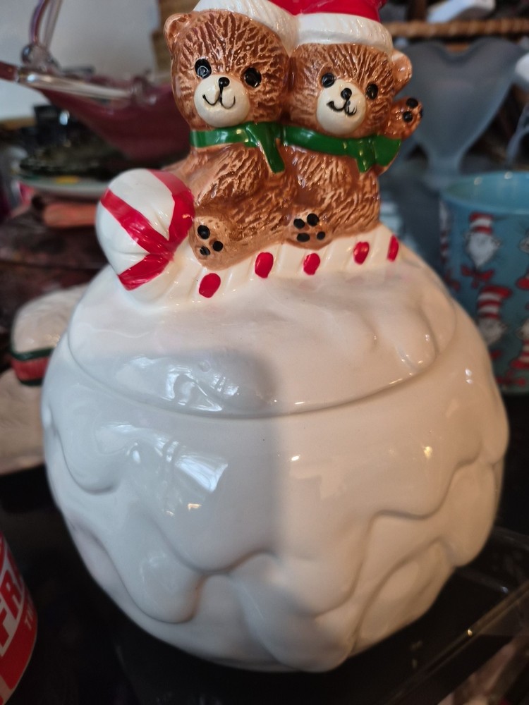 Vintage House of Lloyd Christmas Around the World Snowball Candy Jar Teddy Bears