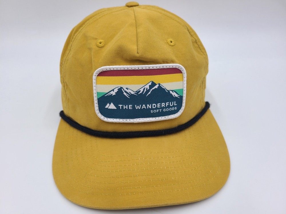 The Wanderful Soft Goods Mountains Snapback Hat Cap Hike Trail Men Women Yellow