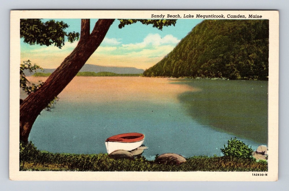 Camden ME-Maine, Sandy Beach, Lake Megunticook, Vintage Postcard