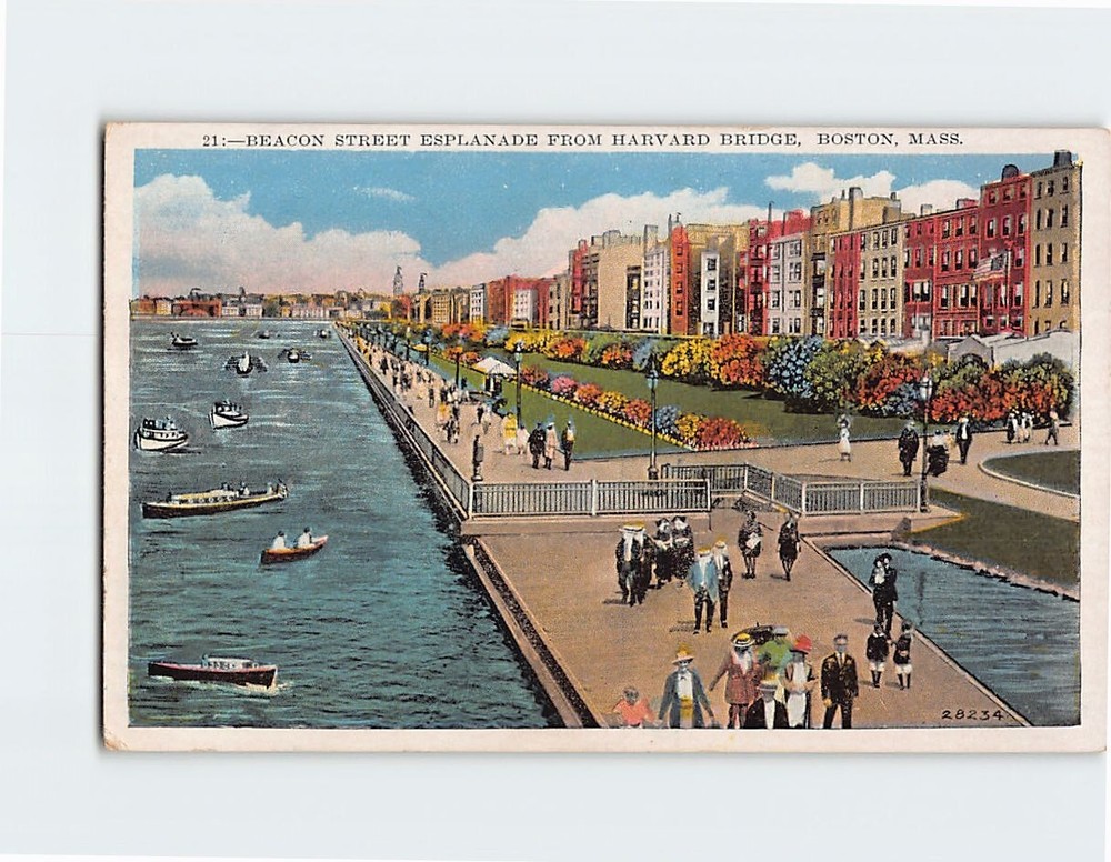 Postcard Beacon Street Esplanade From Harvard Bridge Boston Massachusetts USA