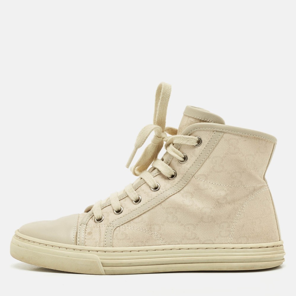 Gucci Grey GG Canvas Leather High Top Sneakers Size 36