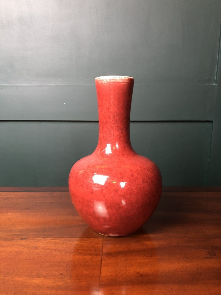 Chinese 19th C Qing sang de boeuf bottle vase flambe glazed porcelain Tianqiupin