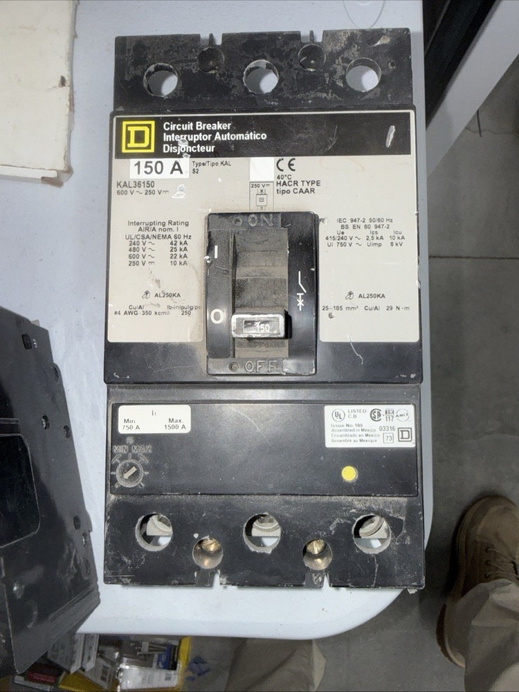 Square D  Ka36150 150A, 600V, 3 Pole, 3 Phase, Plug-In Breaker - Used