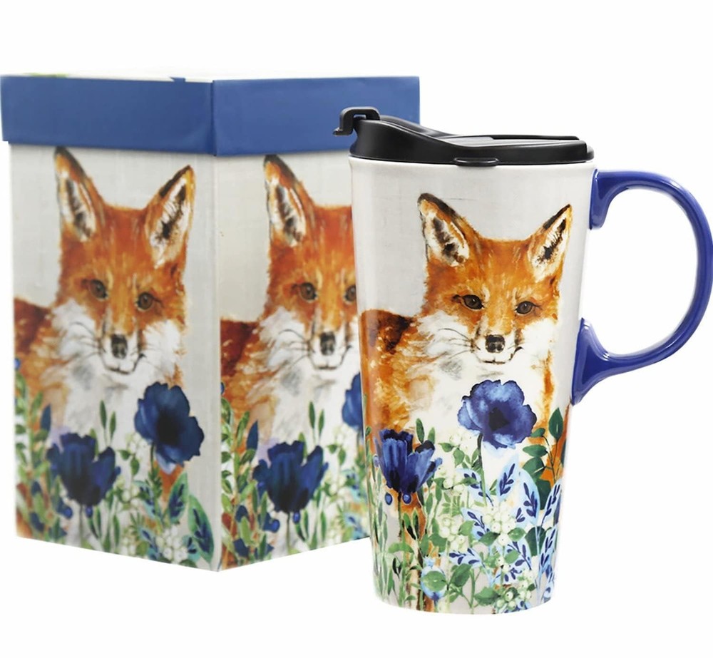 Travel Coffee Ceramic Mug Porcelain Latte Tea Cup With Lid in Gift Box 17oz. ...