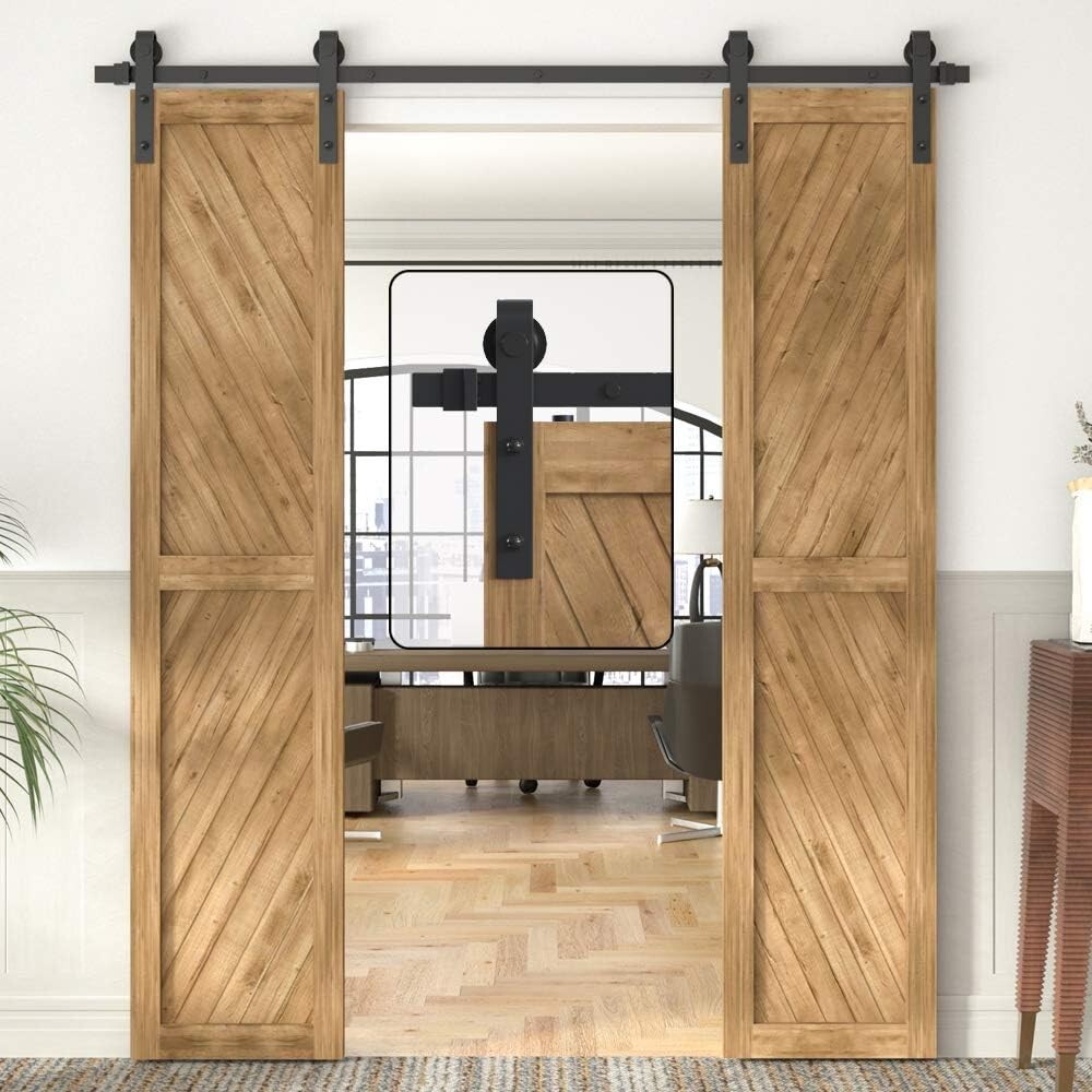 6FT Double Barn Door Hardware Kit - Heavy Duty Sliding Track for Stylish Homes