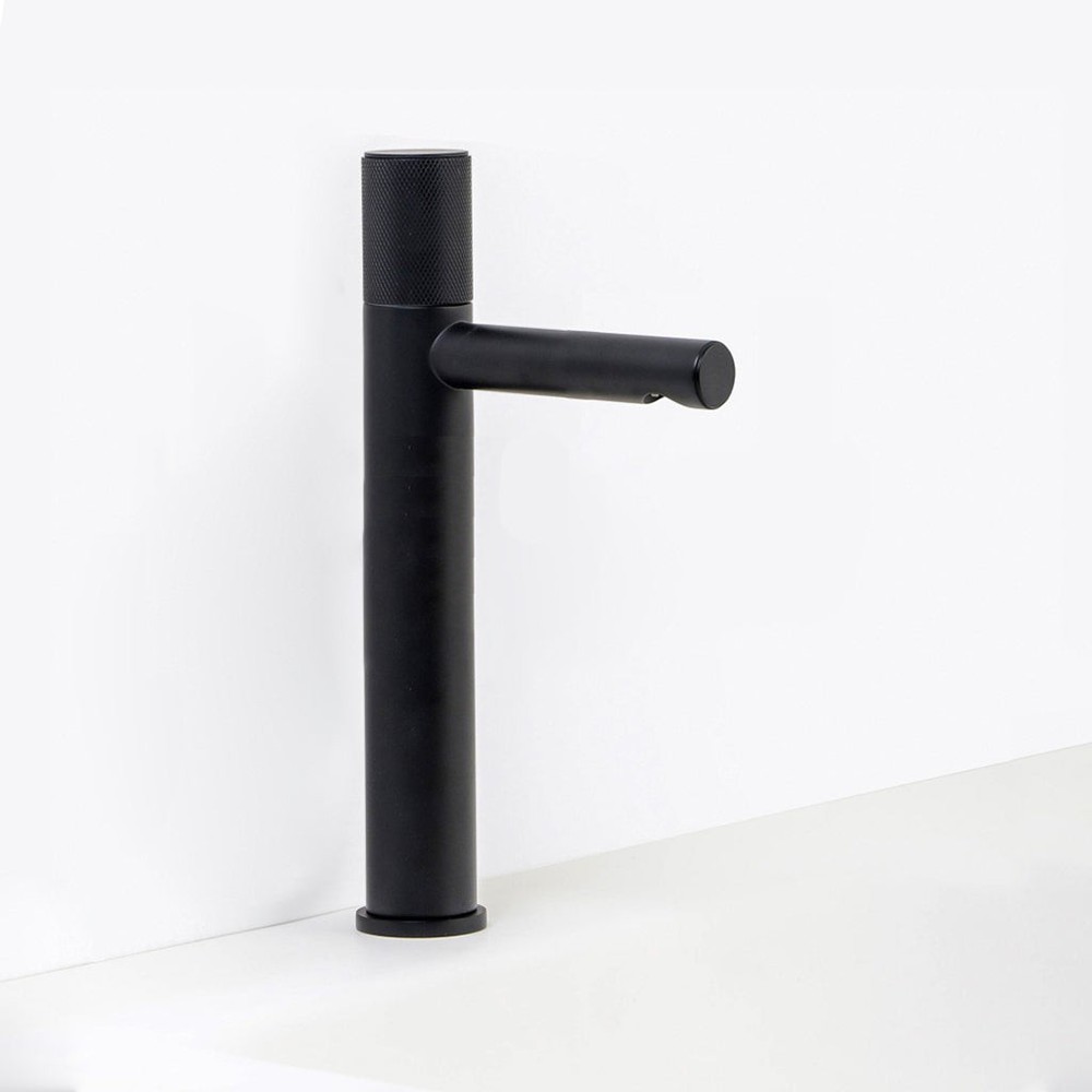 Metro Knurled Short Spout Vessel Bathroom Faucet in Brass or Matt Black 12 Inch