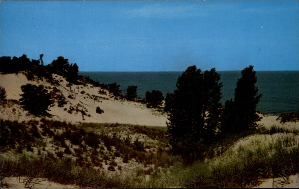Indiana Michigan City sand dunes lake ~ 1950s-60s vintage postcard sku879