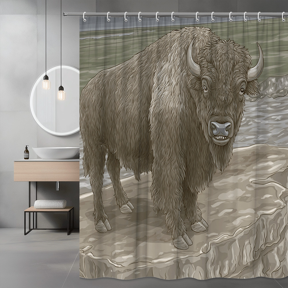 Bison Shower Curtain Western Animal Graphic Print