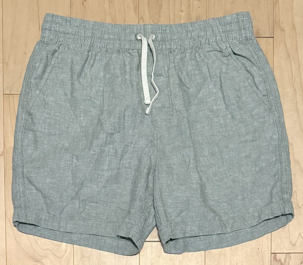 J. Crew Linen Blend 5” Dock Shorts Green Lightweight Elastic Waist Men’s Medium