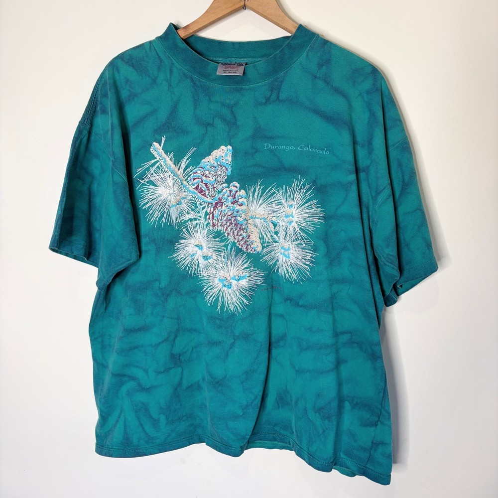 Vintage Colorado T-Shirt Pinecone Outdoor Single Stitch Teal Tie Dye Adult XL