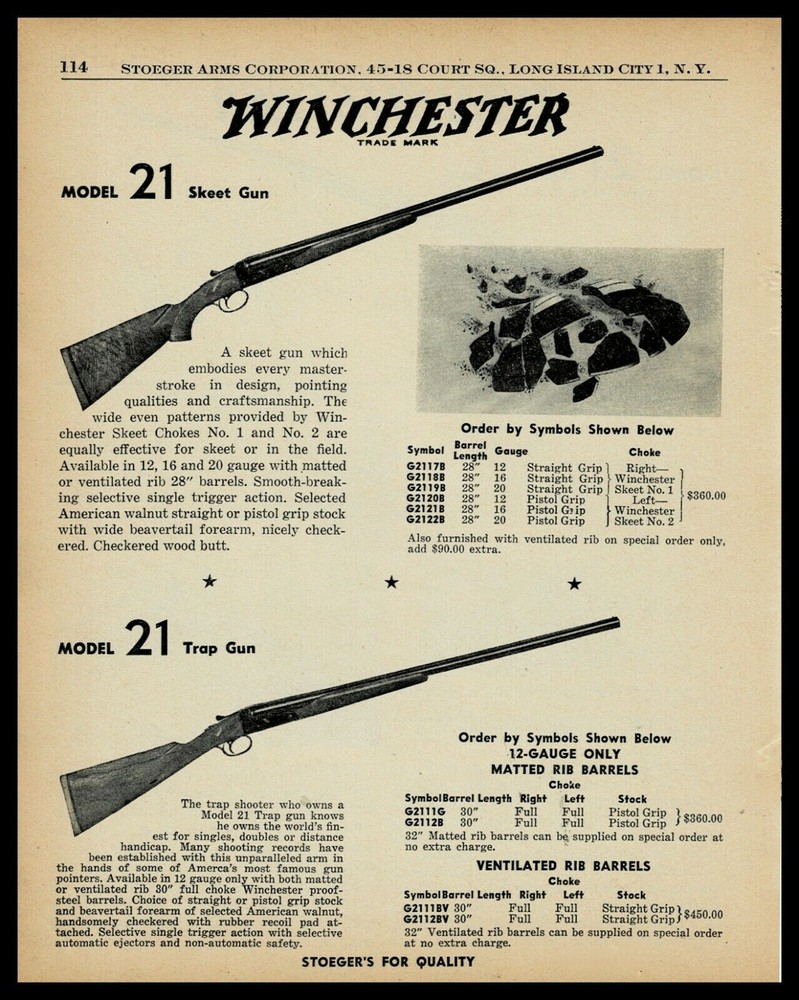 1955 WINCHESTER Model 21 Skeet and Trap Gun Shotgun shown with Original Price AD