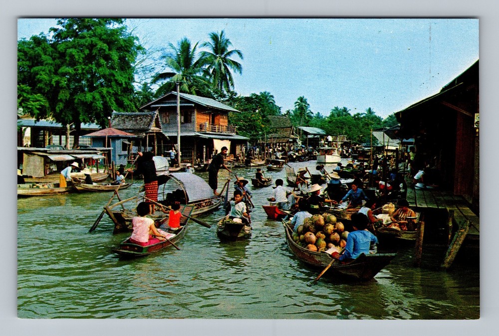 Thailand- Bangkok Wad Sai Floating Market Standard Post Old PC Vintage Postcard