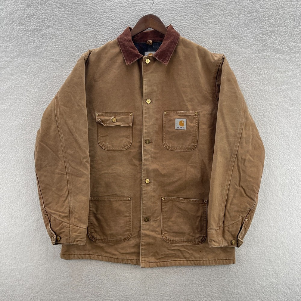 VTG Carhartt C01 BRN Jacket Mens 44 Brown Blanket Lined USA Made Chore Workwear