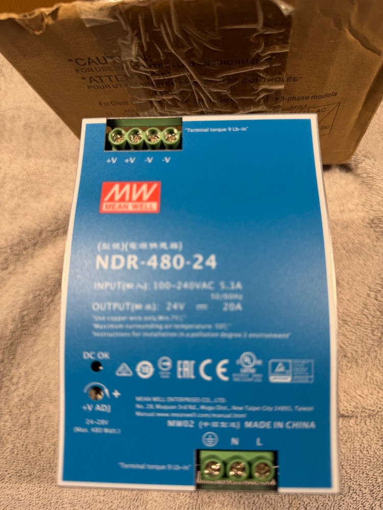 MEAN WELL NDR-480-24 Power Supply 100-240VAC, 24V DC output new in box